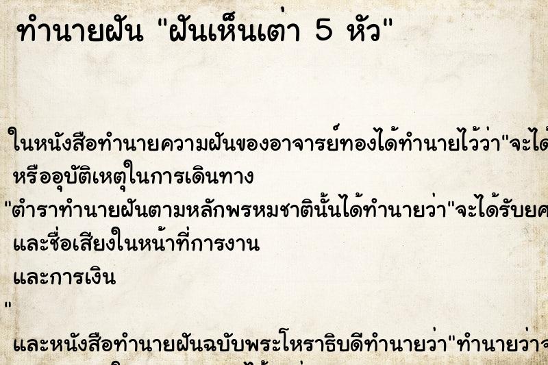 ทำนายฝันฝันเห็นเต่า5หัว ทำนายฝันทำนายฝันฝันเห็นเต่า5หัว